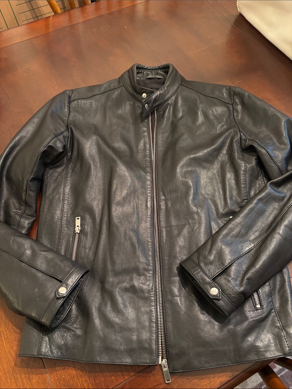 Men's Black Leather Zip-Front Jacket